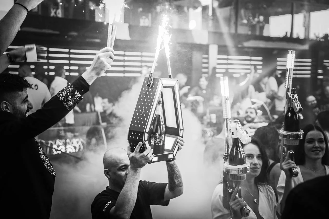 VIP bottle service parade with sparklers at XO Club Dubai